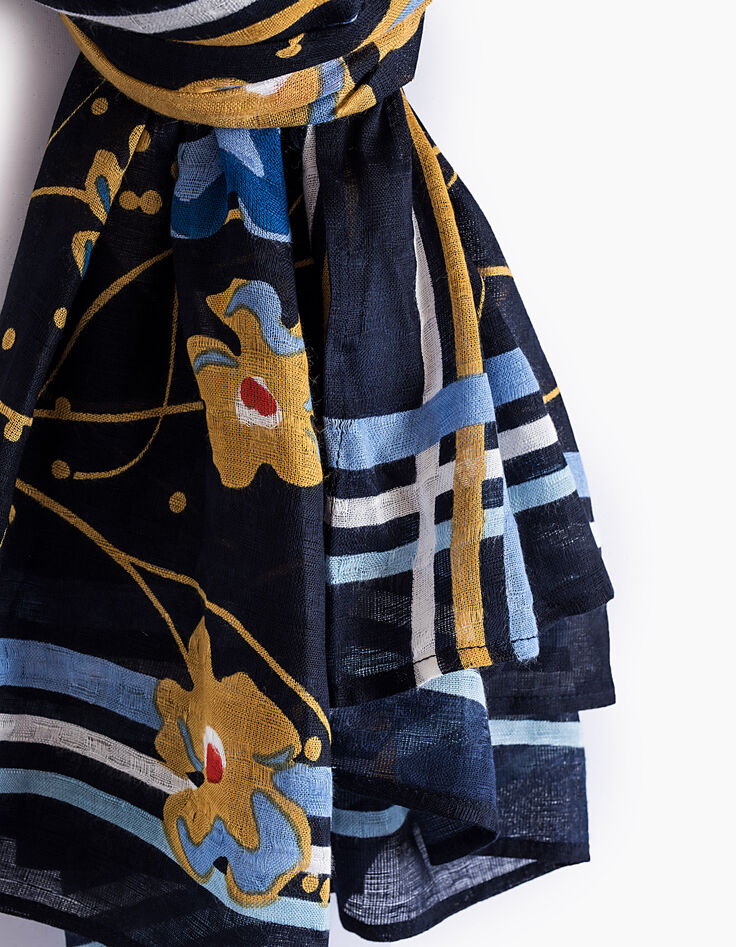 Blauer Schal mit Tupfen und Blumen Girl Positive I.Code-4
