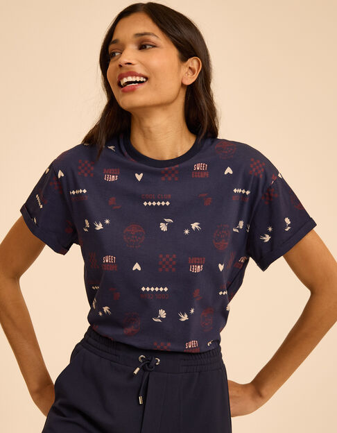 Schwarzes Kurzarm-T-Shirt blaues Wappen I.Code