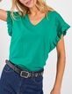 I. Code green mixed fabric T-shirt with ruffles-1