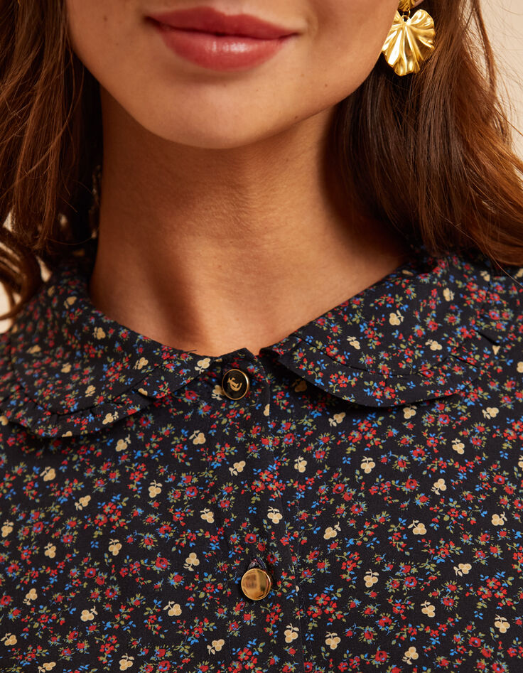 I.Code black shirt with winter floral print-3