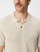Beiges Herrenpoloshirt, Lochstrick-4