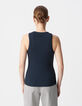 Marineblaues Damen-Tank-Top aus Rippstrick mit gesticktem Fischgr&auml;tenr&uuml;cken-3