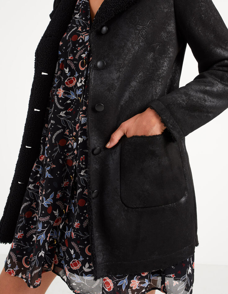 I.Code black Sherpa fur-lined coat-3