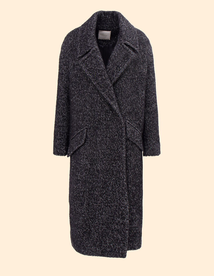 Manteau long noir lainage chiné I.Code-6