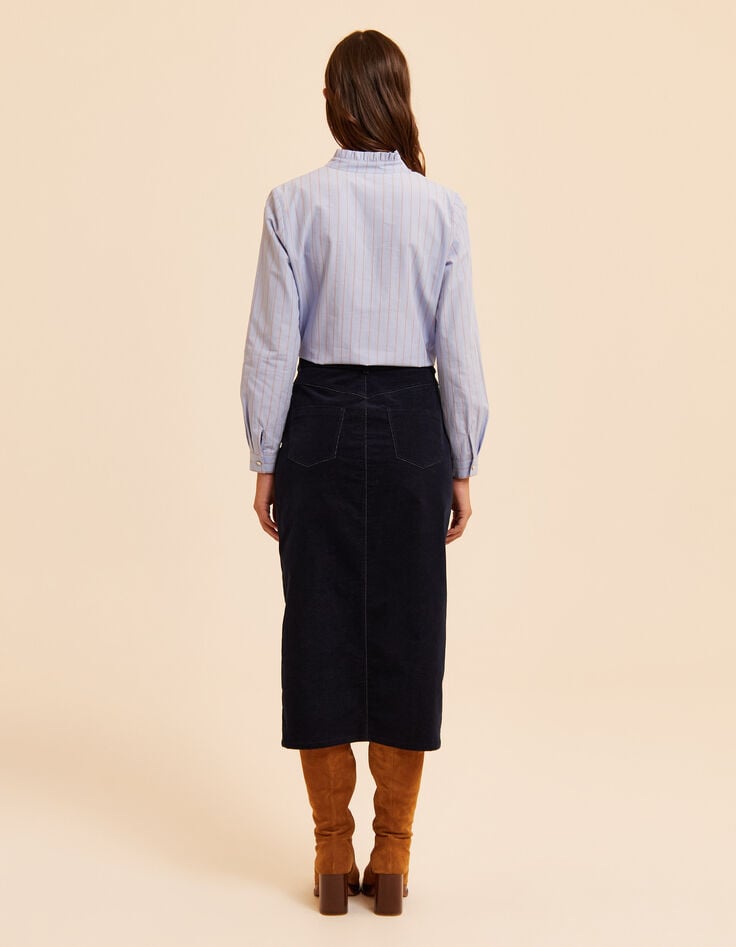I.Code blue striped blouse with ruff collar and front-4