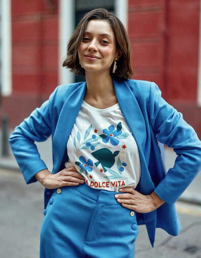White short-sleeved maxi bird T-shirt I.Code