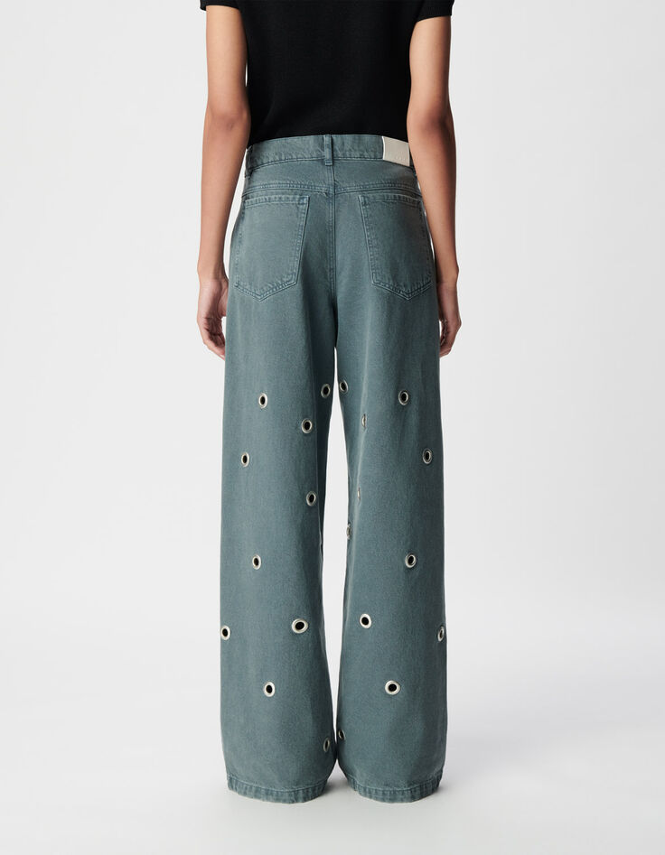 Edie Damen Jeans mit hoher Taille und weitem Bein mit &Ouml;senmuster-4