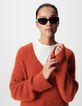 Oranger V-Ausschnitt Pullover Damen Alpaka-Mix-5