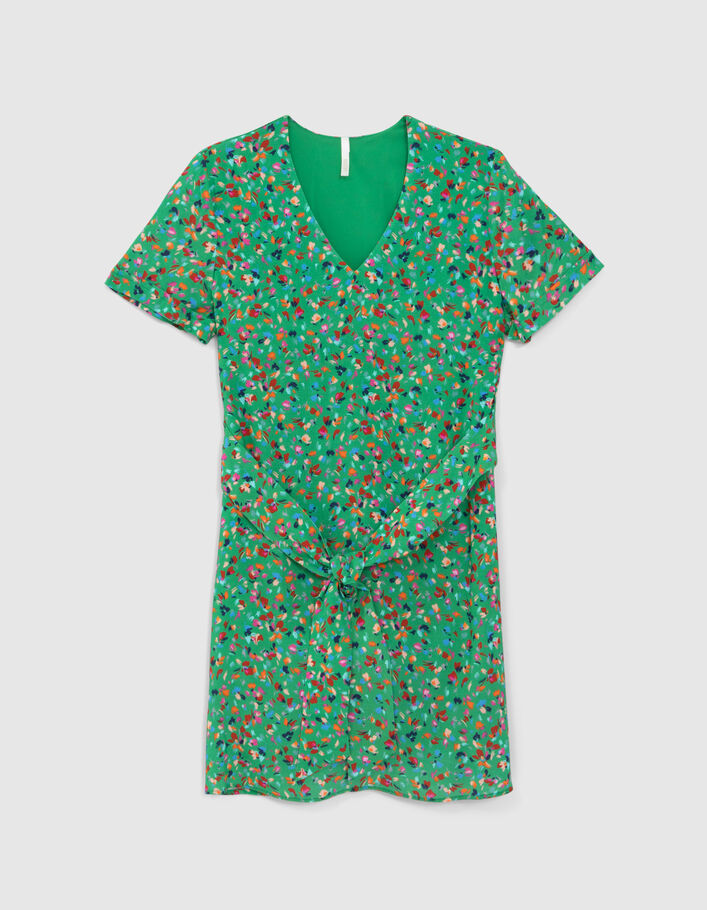 Weidegroene jurk bloemen-vlekkenprint I.Code - I.CODE
