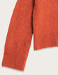Oranger V-Ausschnitt Pullover Damen Alpaka-Mix-8