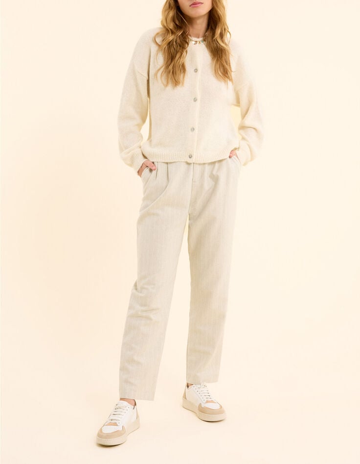 I.Code ecru knit cardigan with palm trees on back-7