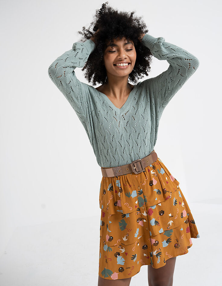 Pull light green tricot ajouré dos cache-cœur I.Code-2
