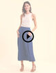Langer blauer Plisseerock Seitenknöpfe I.Code-2