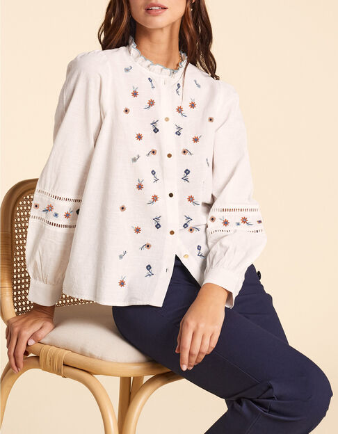 Blusa blanca bordada con flores multicolores I.Code