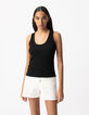 Schwarzes Damen-Tank-Top aus Rippstrick mit gesticktem Fischgr&auml;tenr&uuml;cken-3