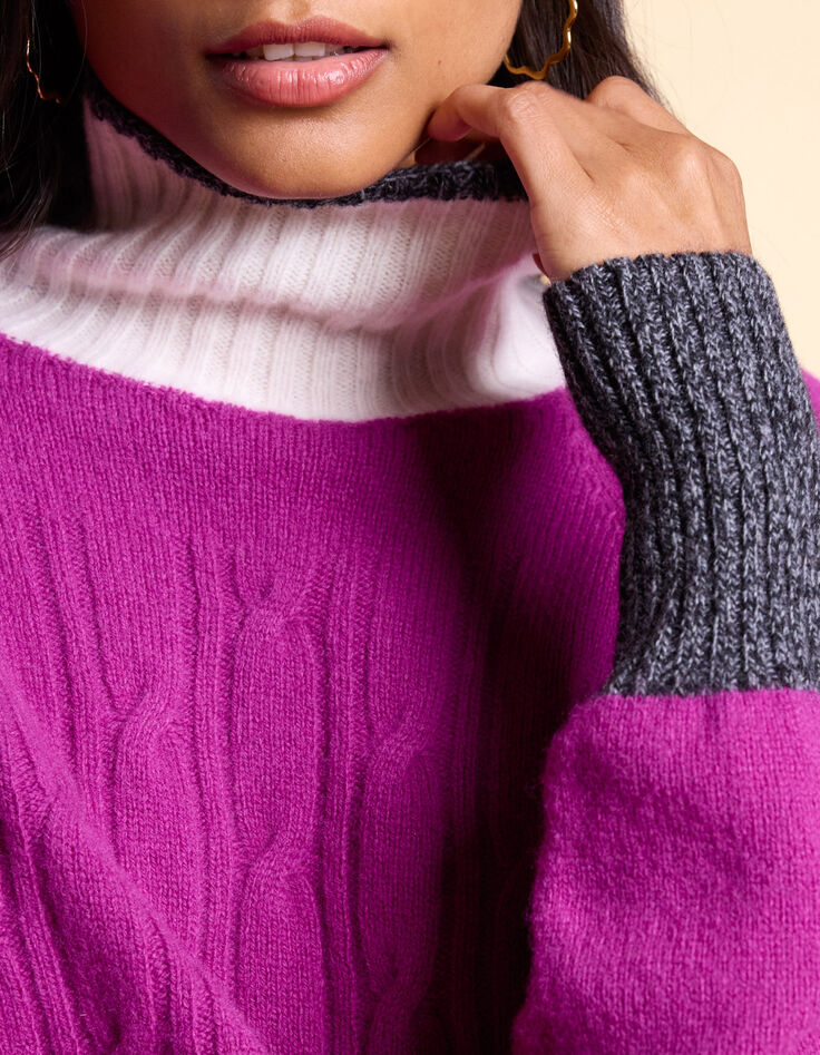 Magenta gebreide trui met twists I.Code x Lafrançaise-5