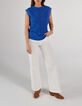 I.Code cobalt knit sleeveless sweater with ruffles-2