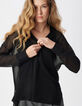 Black long-sleeved cardigan with knit pockets for women-4