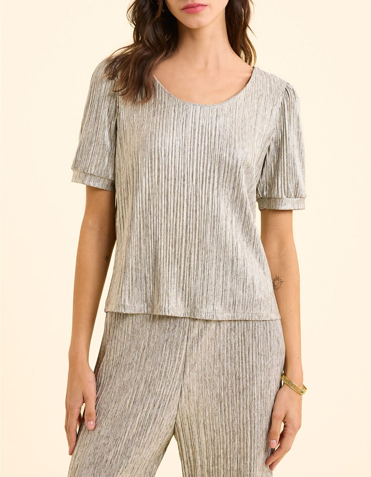 Top gris plisado rayas fantas&iacute;a doradas I.Code-2