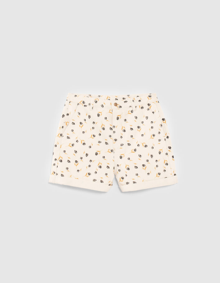 I.Code ecru denim shorts with rock mini-flower print - I.CODE