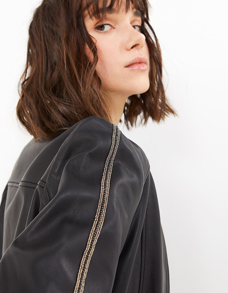 Chaqueta de cuero negra con galones microcadenas I.Code-4 Chaqueta de cuero negra con galones microcadenas I.Code-4