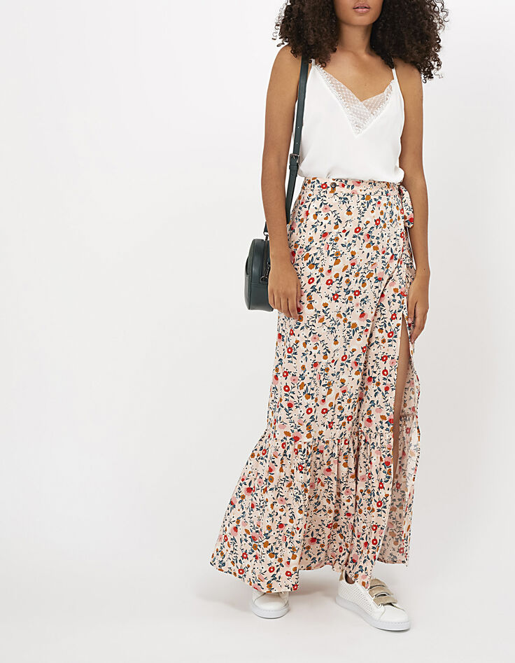 I.Code powder pink floral gold print long skirt-6