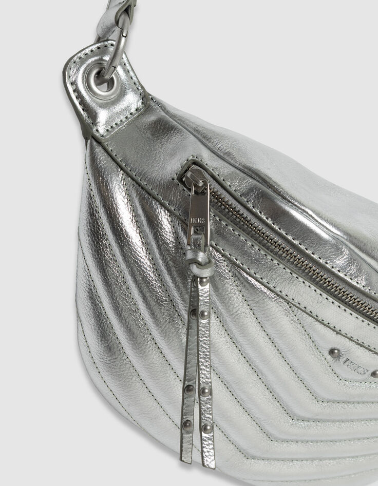Damen 1440 G&uuml;rteltasche aus gestepptem Leder in Silber-4