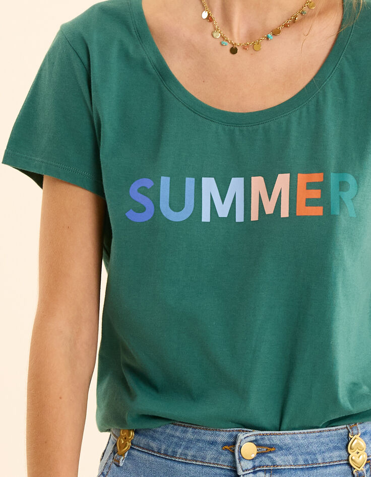 T-shirt manches courtes vert message coloré I.Code-5