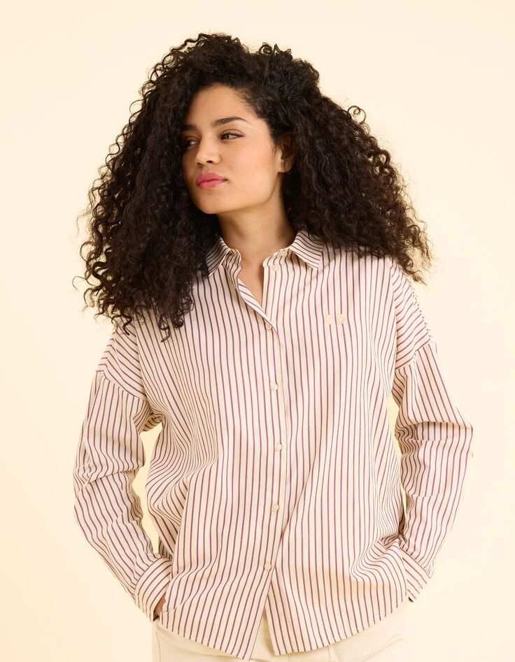 Chemise &eacute;crue ray&eacute;e dark purple brod&eacute;e c&oelig;ur I.Code-3