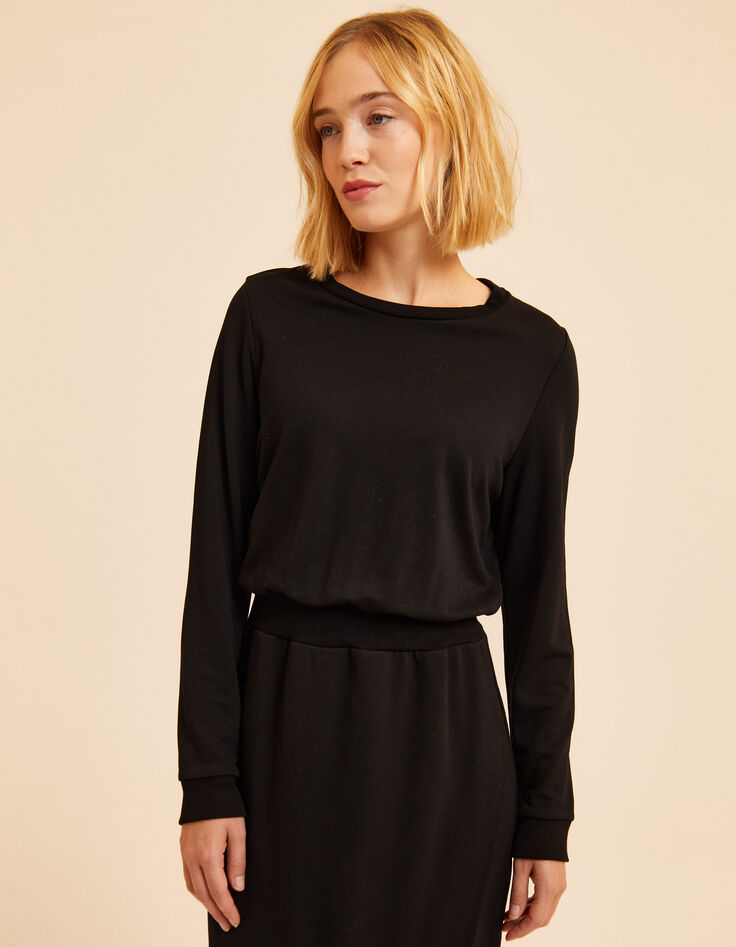Robe longue noire molleton monogramme I.Code-3