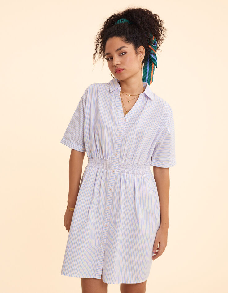 Robe chemise blanche cropped motif rayures I.Code-5
