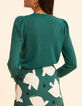 Pull vert lurex tricot ajour&eacute; effet cache-c&oelig;ur I.Code-3