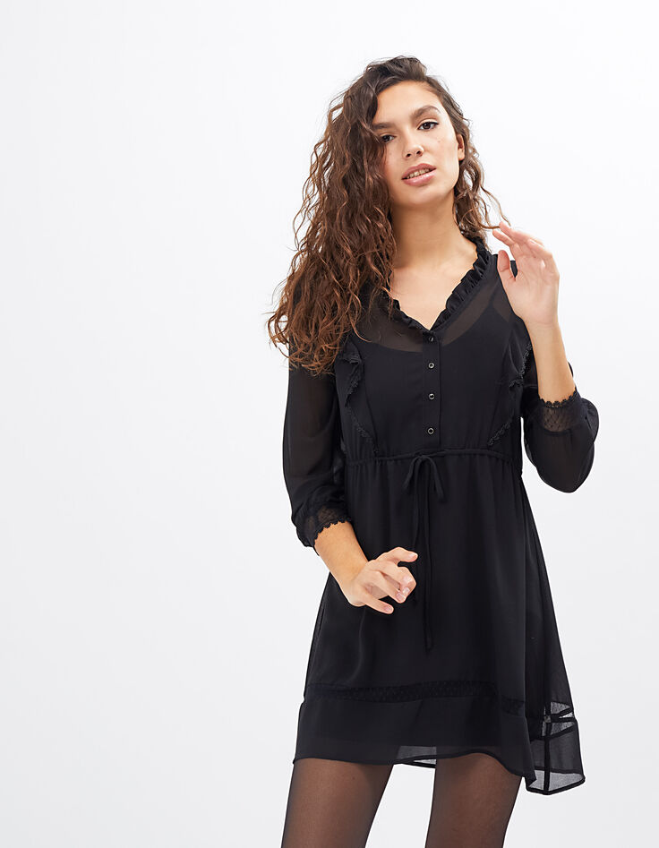 Zwarte jurk met ruches en kant I.Code-3