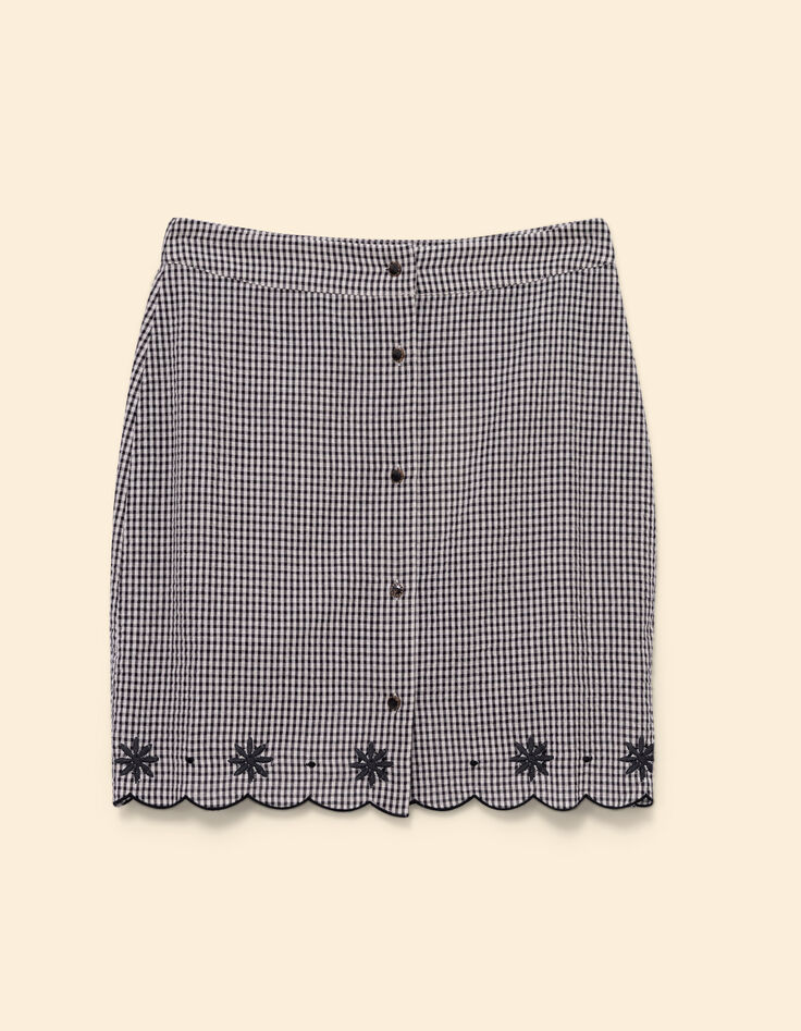 Ecru skirt with gingham pattern and I.Code embroidery-7