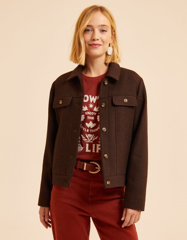 I.Code brown fur-lined woolcloth short coat-3 I.Code brown fur-lined woolcloth short coat-3