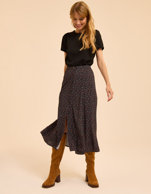 I.Code black midi skirt with winter floral print Margaux