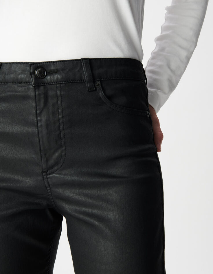 Schwarze Damen-Bootcut-Jeans beschichtet hoher Bund-5