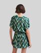 Kurzer, smaragdr&uuml;ner Damenrock mit goldfarbenen Bl&auml;ttern-3