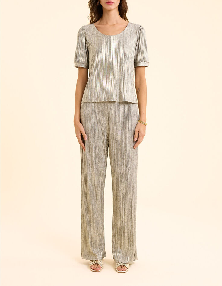 Top gris plisado rayas fantas&iacute;a doradas I.Code-6