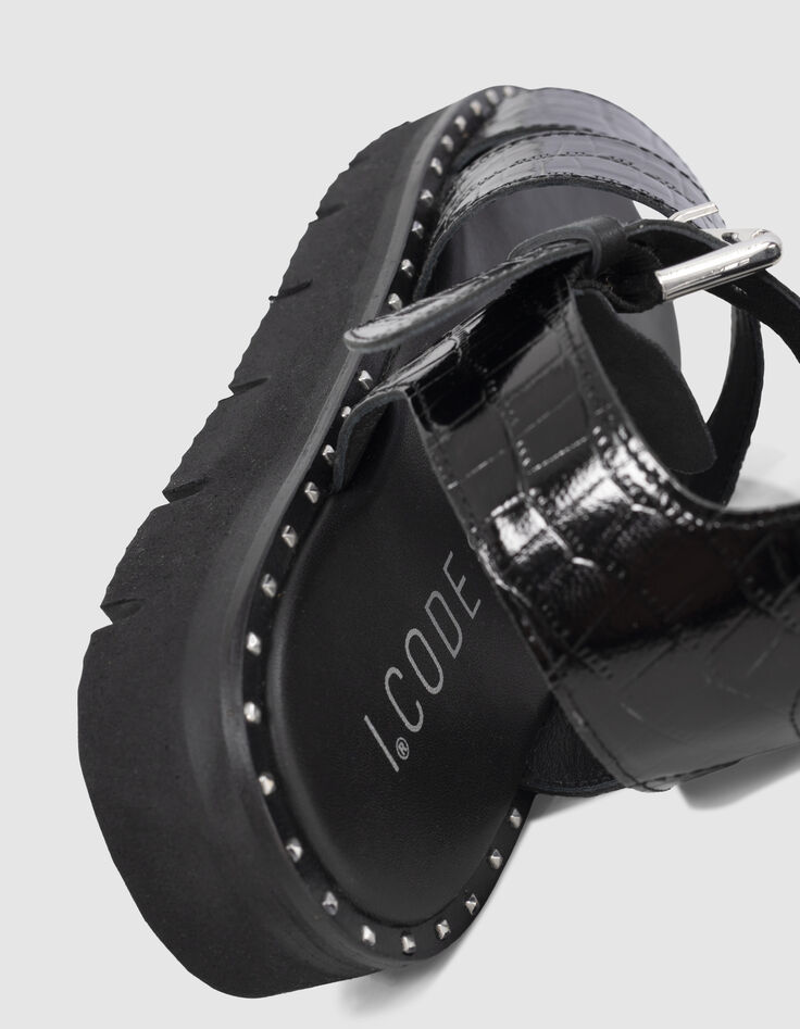 Sandales noires en cuir verni embossé croco I.Code-5