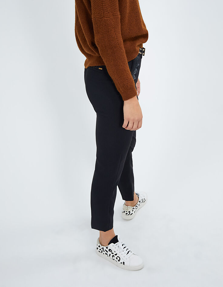 Pantalon-cigarette noir à dentelle cuir synthétique I.Code-4