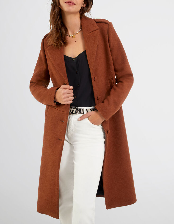 I.Code brown thin striped wool fabric long coat-1