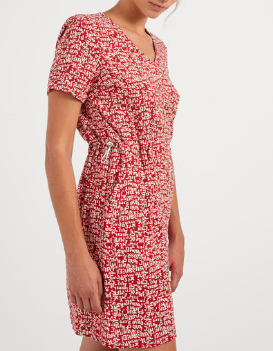Jurk in candy red print mini-letters I.Code