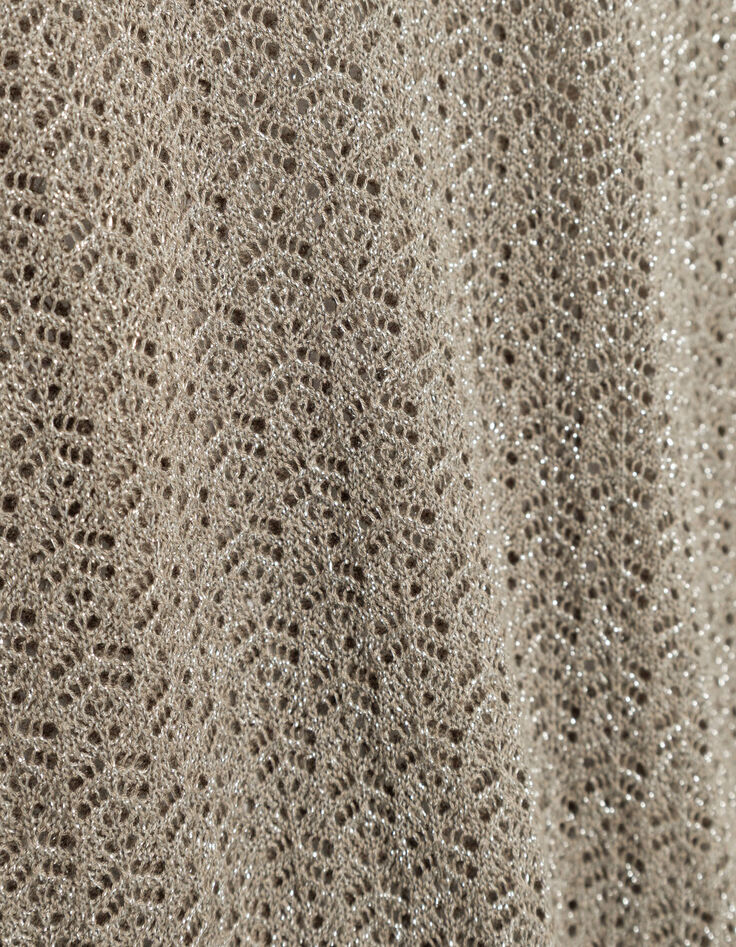 Schicker beigefarbener durchbrochener Pullover mit Paillettenbesatz f&uuml;r Damen-9