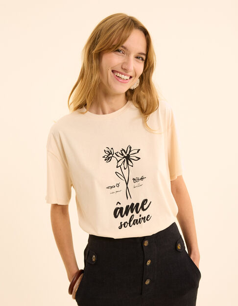 I.Code ecru visual floral short-sleeve tee-shirt