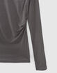 Graues Damen-T-Shirt mit kleinen Perlen an den Schultern-5