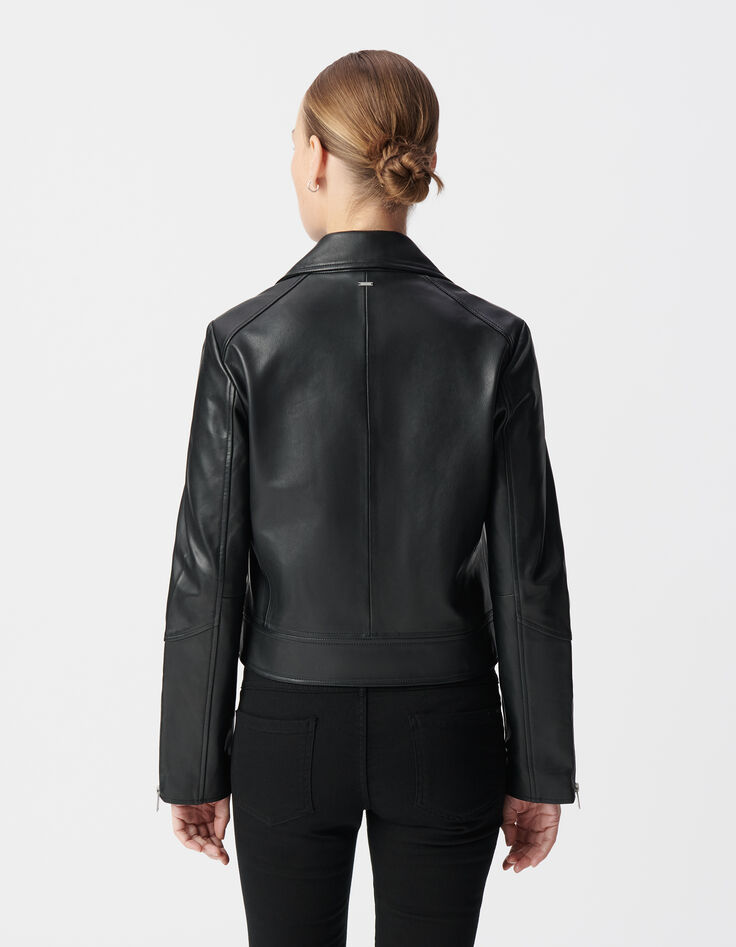 Schwarze Bikerjacke aus Leder f&uuml;r Damen-2