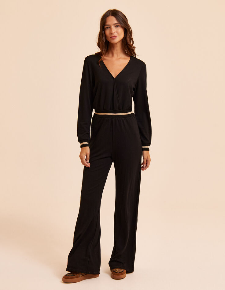 Combinaison-pantalon noire bords-côtes rayés I.Code-3
