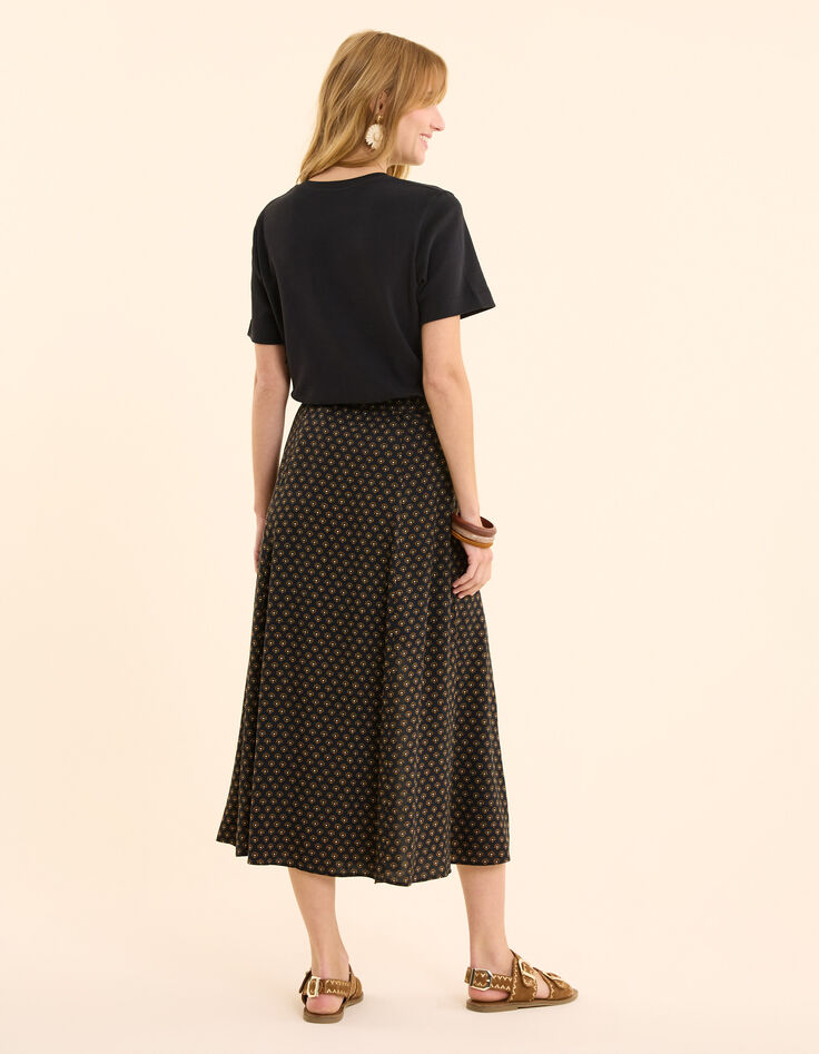 Jupe midi noire imprimé floral cœur I.Code-5