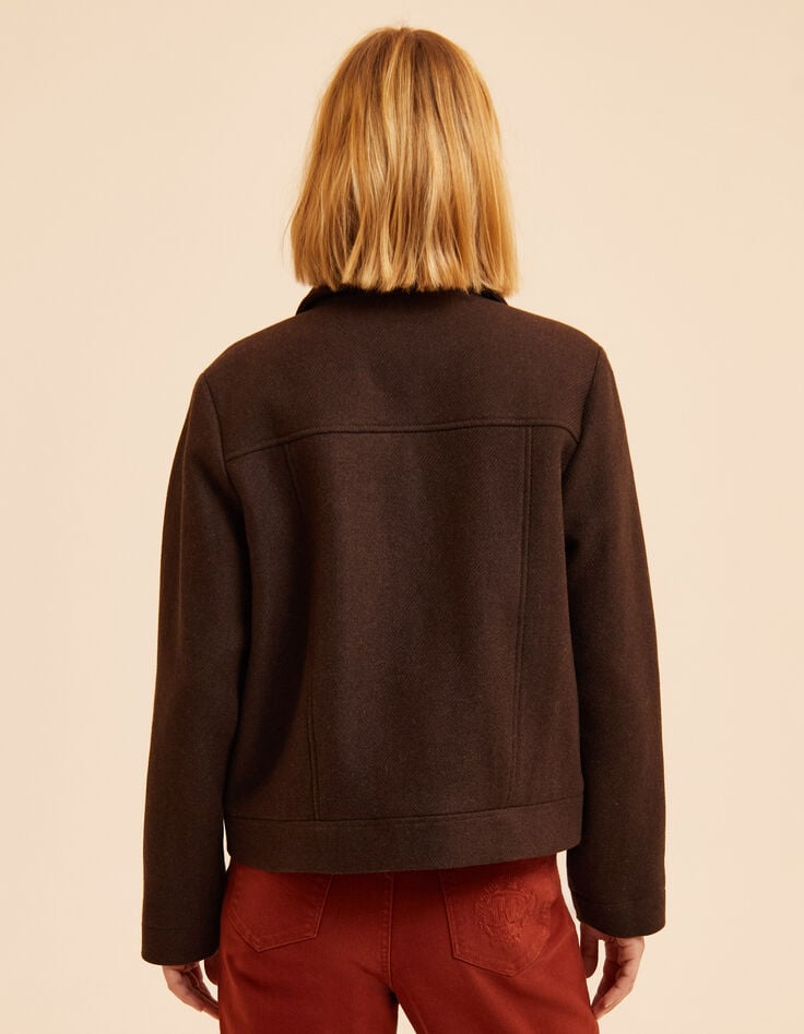 I.Code brown fur-lined woolcloth short coat-4 I.Code brown fur-lined woolcloth short coat-4